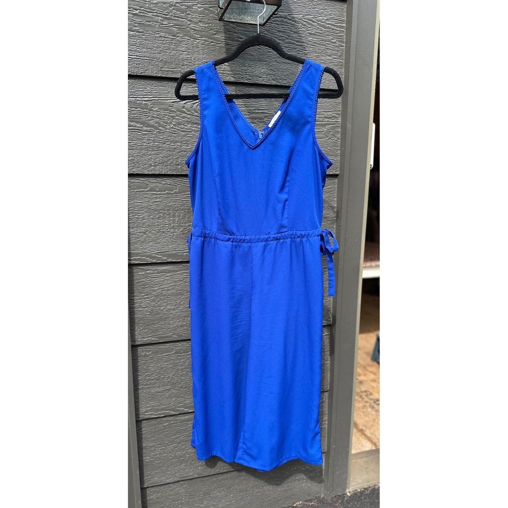 Eliane‎ Rose Royal Blue V-Neck Pom Pom Trim Wide Leg Cropped Jumpsuit Size 10